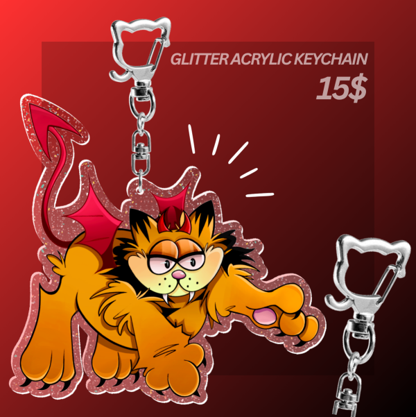 Devil Garfield Acrylic Glitter Keychain 3.5"