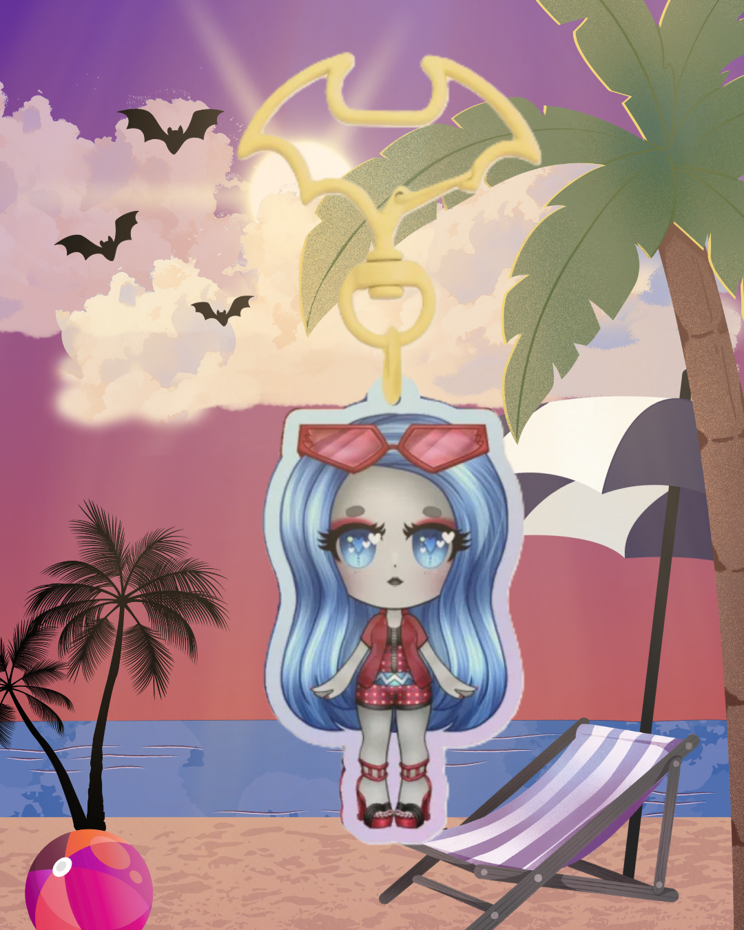 MH - Chibi Gloom Beach Ghoulia Yelps (V1) Rainbow Keychain