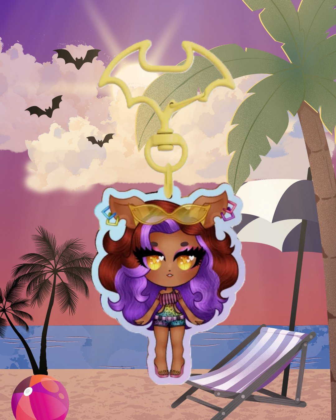 MH - Chibi Gloom Beach Clawdeen Wolf (V1) Rainbow Keychain