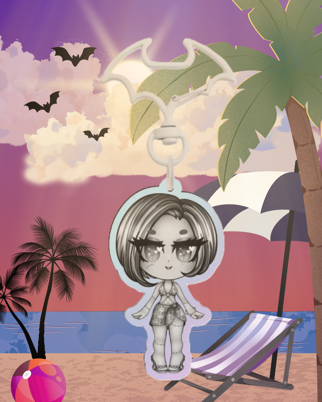 MH - Chibi Skull Shores (B&W) Frankie Stein Rainbow Keychain