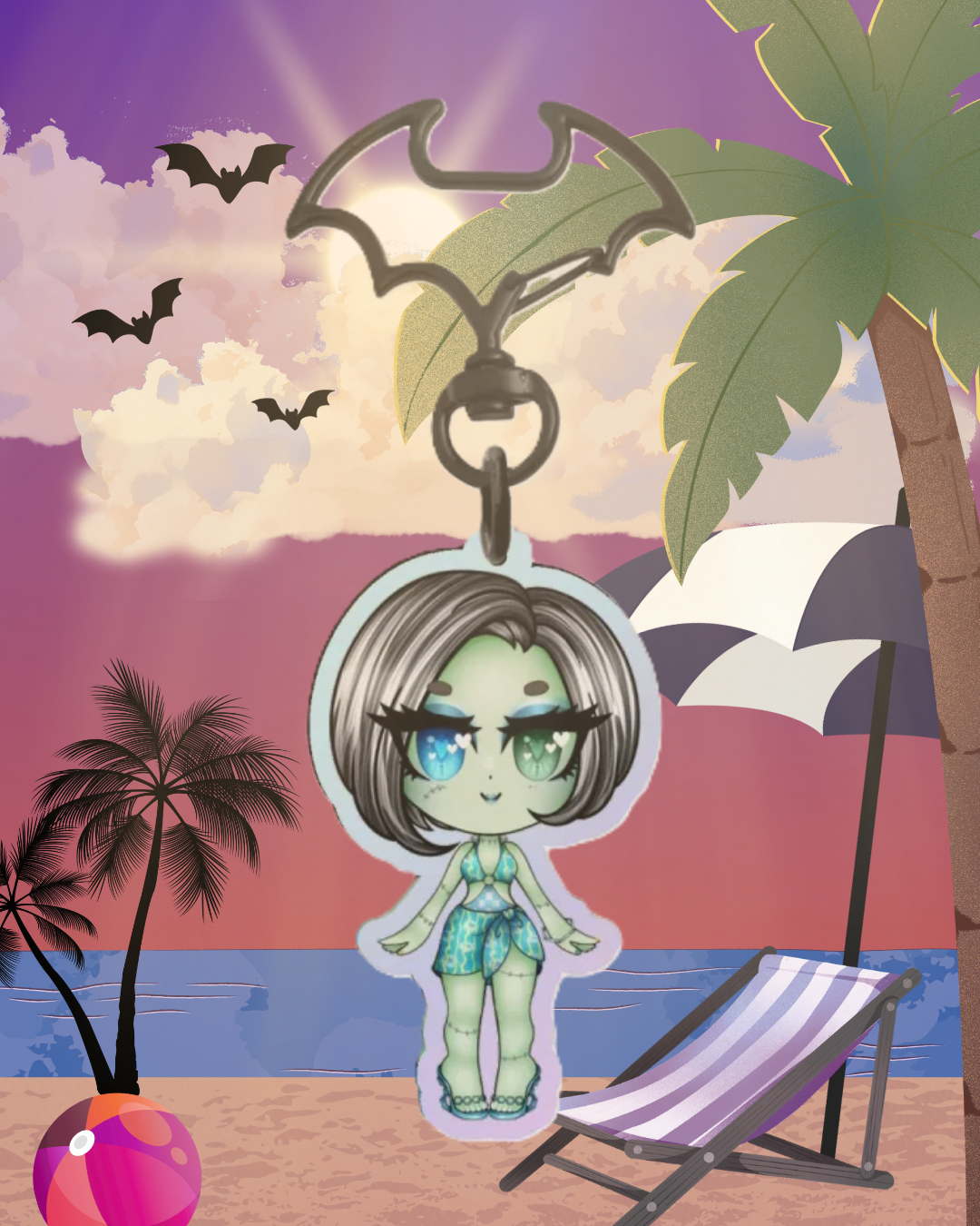 MH - Chibi Skull Shores Frankie Stein Rainbow Keychain