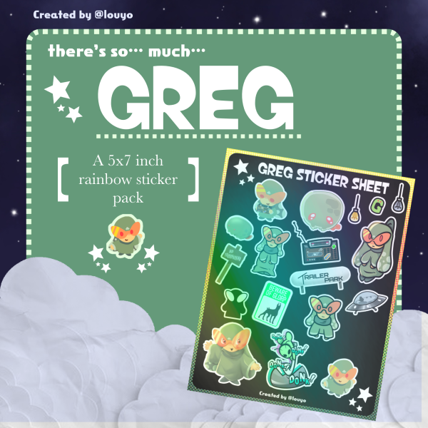 Greg Sticker Sheet || 5 x 7 inch || Holo Rainbow Print