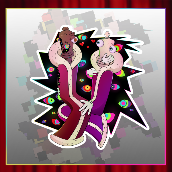 Kinger x Queenie abstraction sticker with broken glass effect