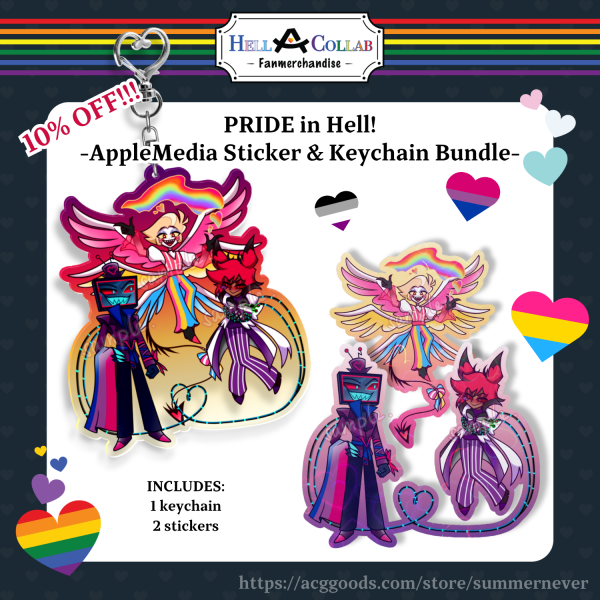 AppleMedia STICKER & KEYCHAIN Bundle – Hellacollab The Pride Collection || Lucifer Vox Alastor RadioApple StaticApple RadioStatic