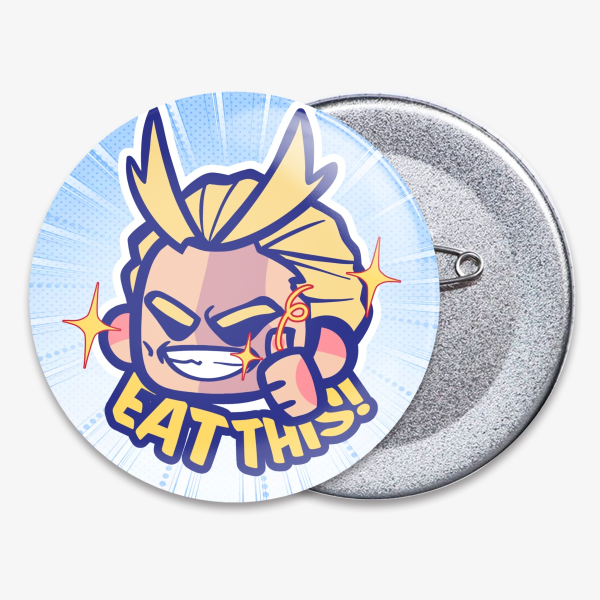 Glossy Badge Button Pin - Funny Yagi Toshinori All Might - My Hero Academia Anime BNHA MHA Boku No Hero Academia