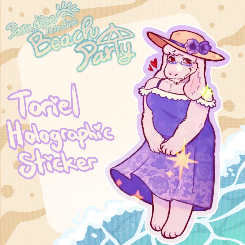 Beach Party Toriel holographic star sticker