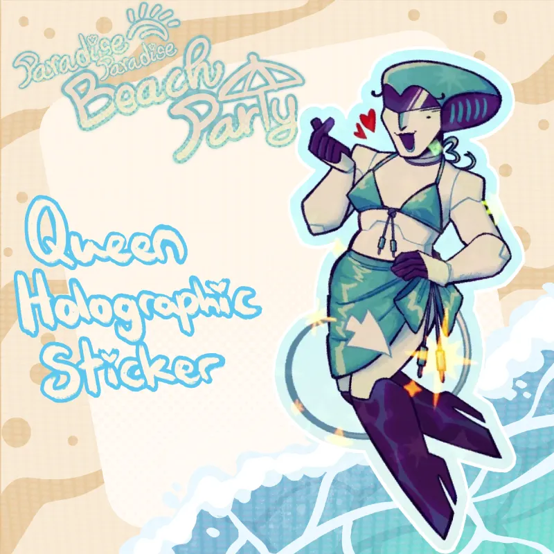 Beach Party Queen holographic star sticker