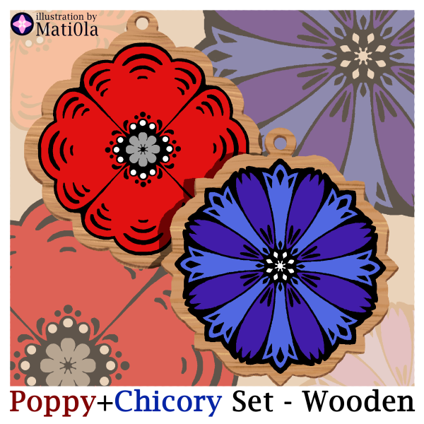 Poppy + Chicory Charms set(Wooden)