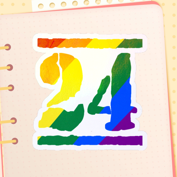 "24" Heated Rivalry Shane Hollander Die Cut Sticker Rainbow Holo Coated, 5cm