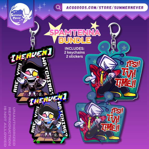 SPAMTENNA Keychain + Sticker BUNDLE [Deltarune] Spamton & Tenna