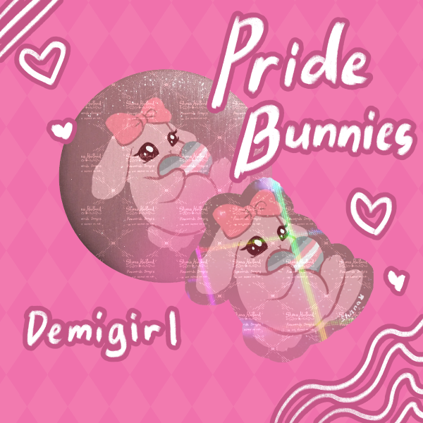 Demigirl Pride Bunny Flag (Pin and Sticker set)