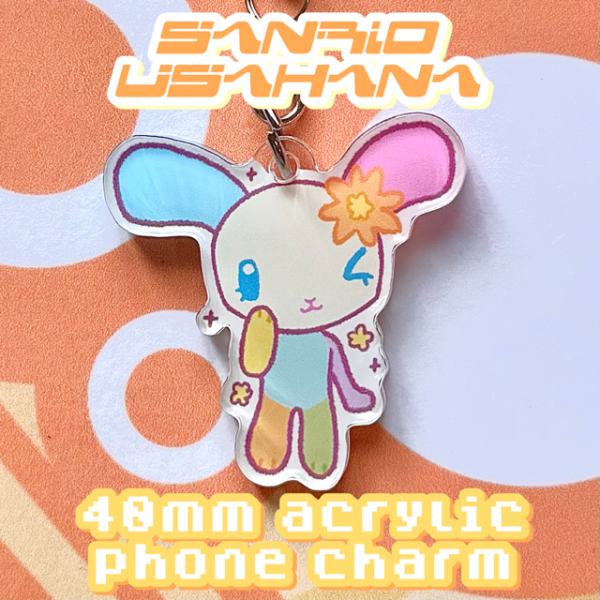 Phone Charm | Usahana - Sanrio, Kawaii, Bunny - Acrylic, 40mm 4cm, Pink String