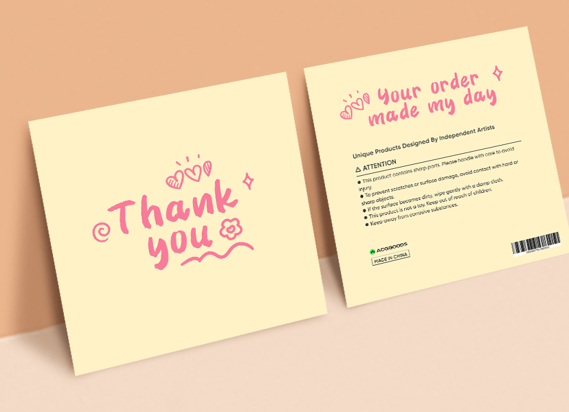Pink thank-you backing card packaging design
