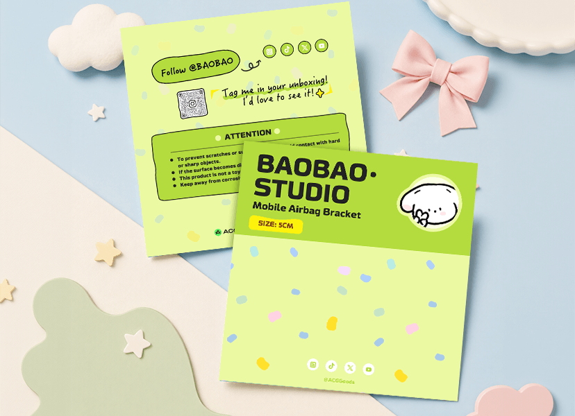 Red social links backing card packaging design