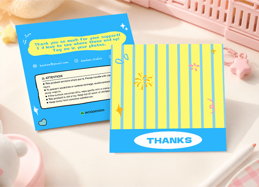 Yellow thank-you backing card packaging design