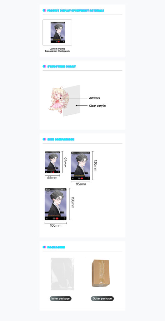 Custom Plastic Transparent Photocards 5Pcs/set Wooacry