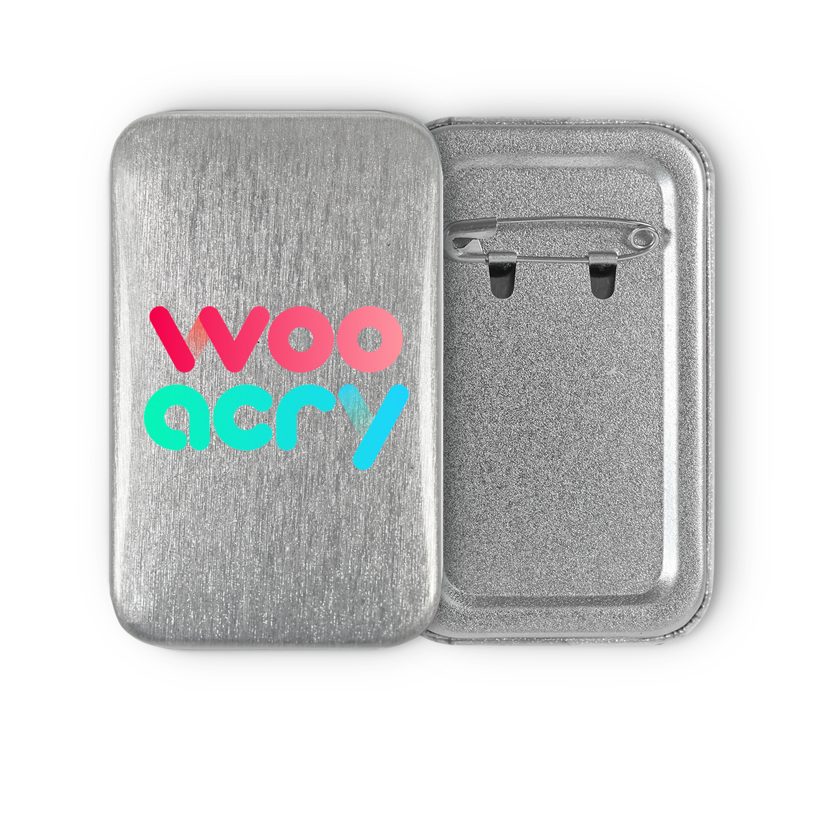 Custom Brushed Silver Glitter Holographic Rectangular Badges - Wooacry